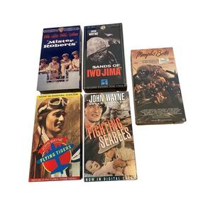 Lot of 5 VHS Movies John Wayne War Films Mister Roberts Sands of Iwo Jima Memphi